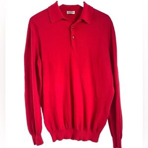 Gran Sasso Polo Sweater Fine Knit Cotton Mens Large Italy Holiday Xmas Red L